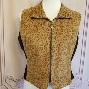 Margaret Godfrey Leopard Leather Suede Vest, XL, women's